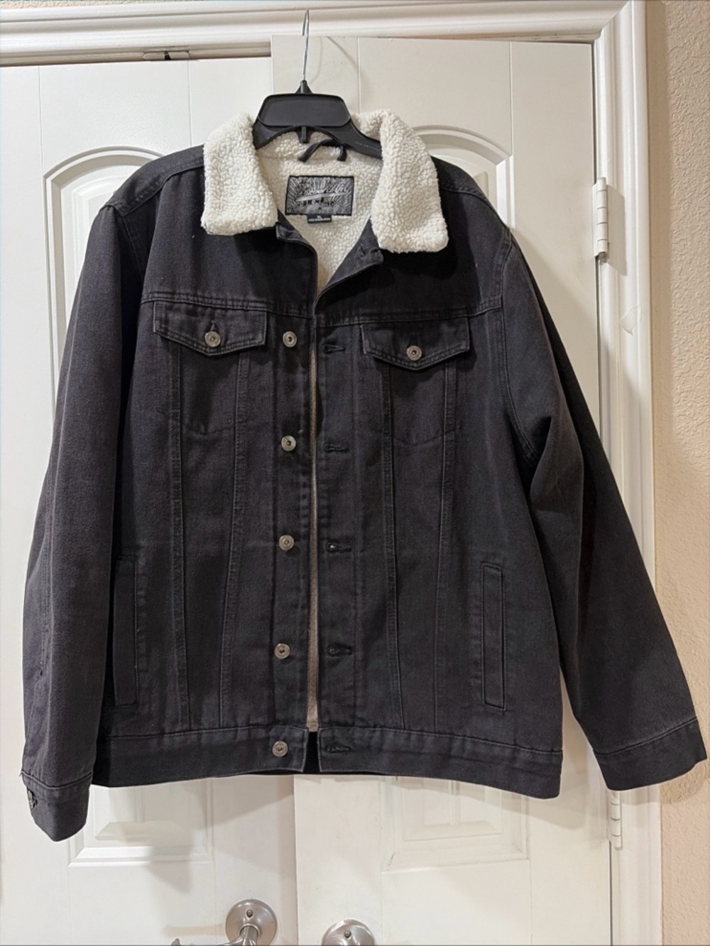 Brooklyn Cloth Black Denim Bomber with Cream Sherpa Collar